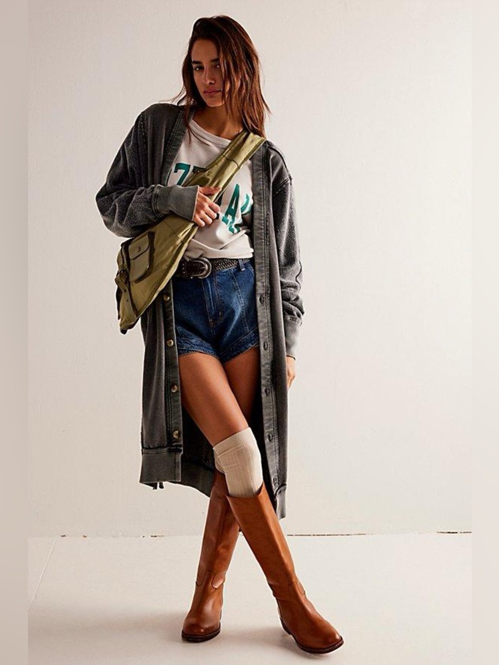 We The Free Dreamy Long Charcoal Gray Button Cardigan XS